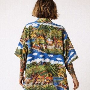 Reyn Spooner Jimmy Buffett Shirt Mens XL Hawaiian Scenic Village Aloha Camp